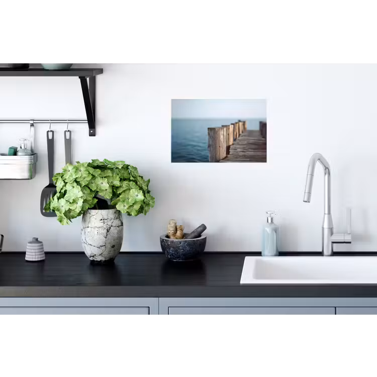 Houten steiger - Helderblauwe lucht Muursticker klein -keuken