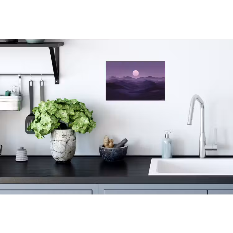 Heuvels - Paars - Mist - Zon Muursticker klein -keuken