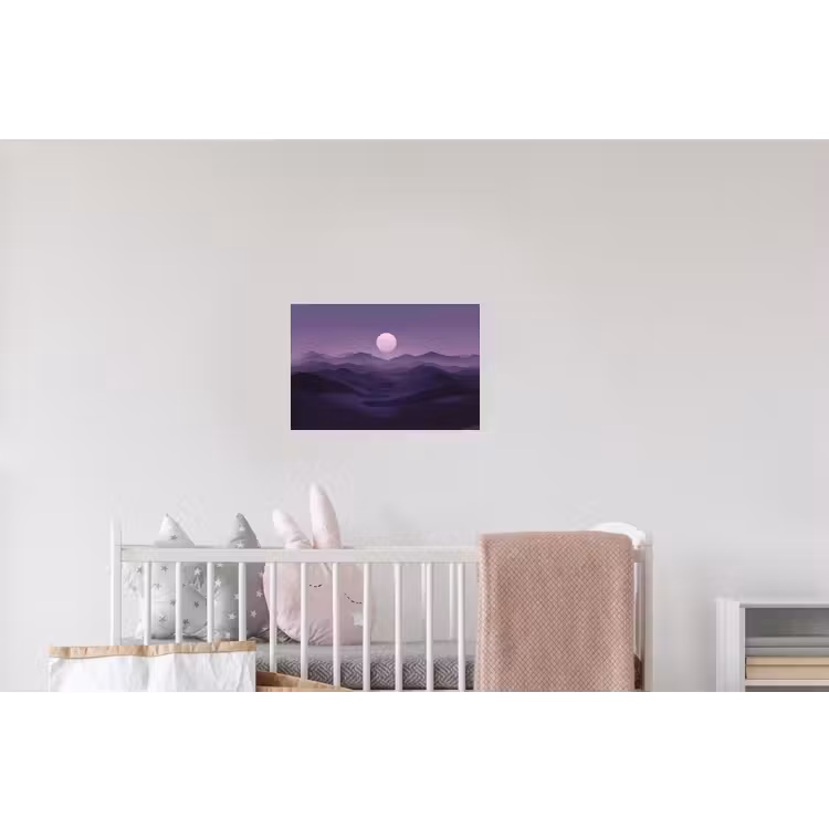 Heuvels - Paars - Mist - Zon Muursticker klein -kinderkamer
