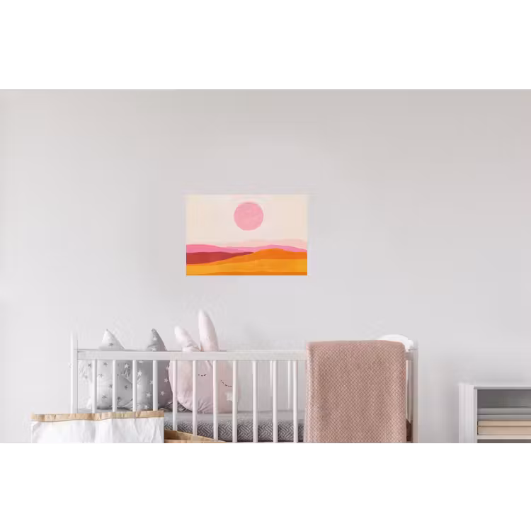 Heuvels - Oranje - Zon - Abstract Muursticker klein -kinderkamer