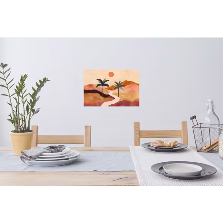 Heuvels - Palmbomen - Abstract Muursticker klein -eettafel