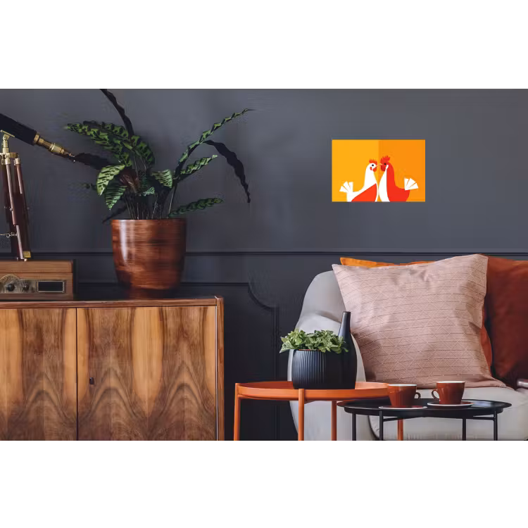 Kippen - Oranje - Vlakken Muursticker klein -kamerbank