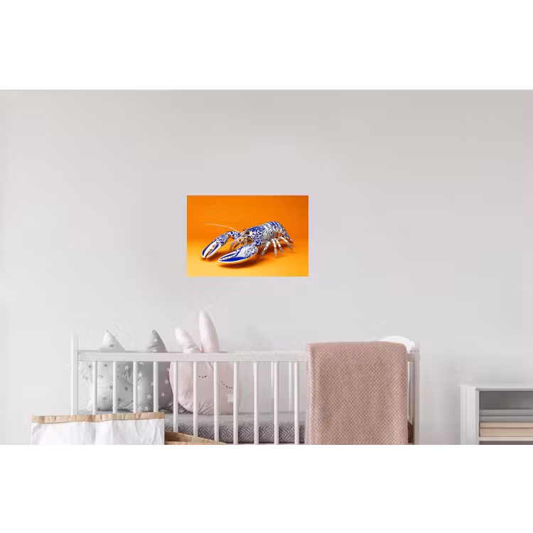 Kreeft - Delftsblauw - Schild - Stoer - Oranje Muursticker klein -kinderkamer