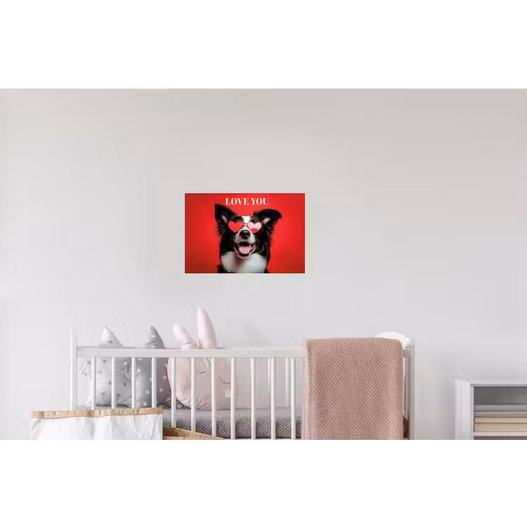 Hond - Hartjesbril - Loveyou - Rood Muursticker klein -kinderkamer