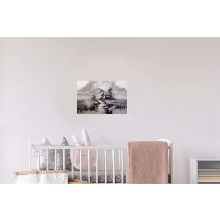 Hut - Grijs - Bergen - Mistig Muursticker klein -kinderkamer