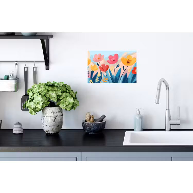 Illustratie - Bloemen - Kleurrijk Muursticker klein -keuken