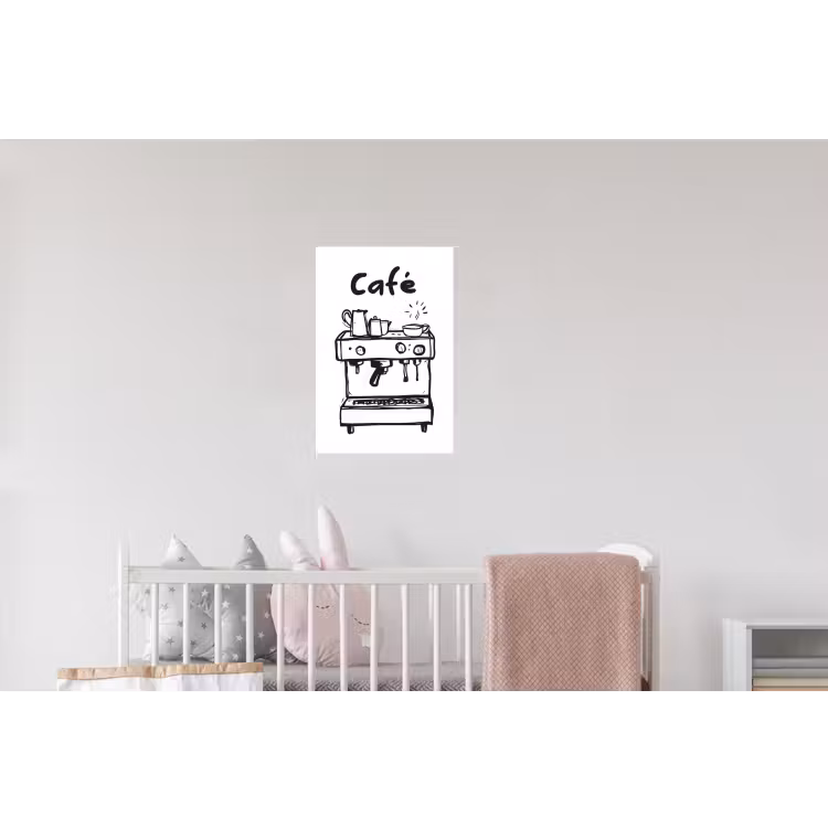 Illustratie - Café - Koffiemachine - Kopjes Muursticker klein -kinderkamer