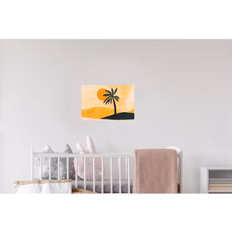 Illustratie - Palmboom - Zon - Heuvels Muursticker klein -kinderkamer