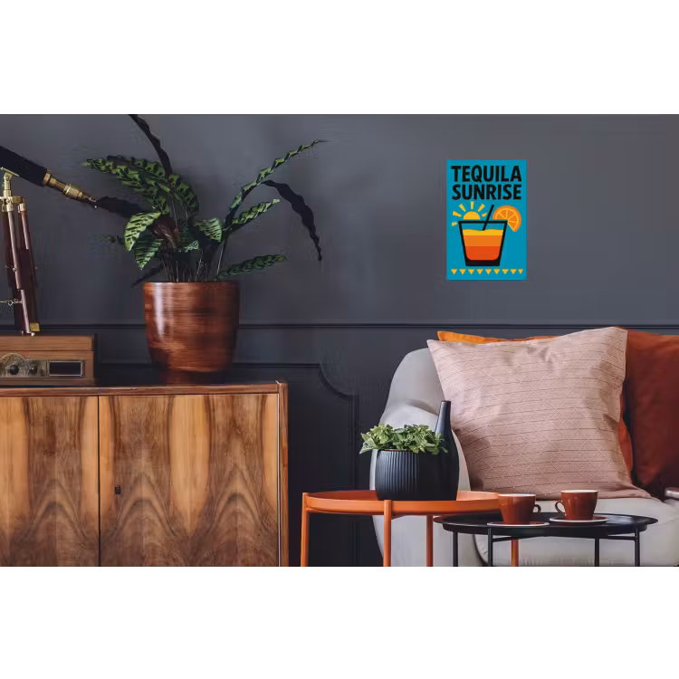Illustratie - Tequila - Glas - Blauw Muursticker klein -kamerbank