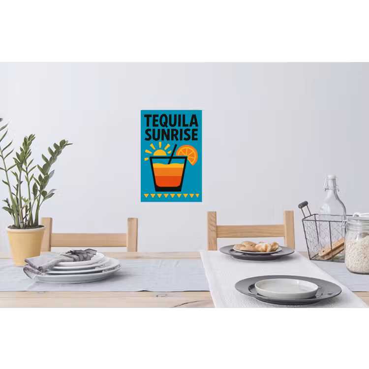 Illustratie - Tequila - Glas - Blauw Muursticker klein -eettafel