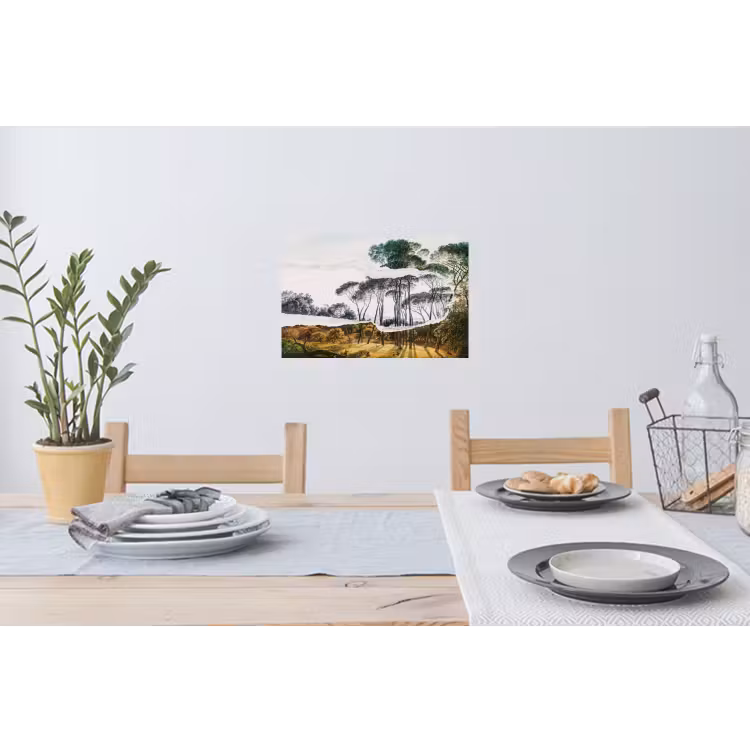 Italiaans landschap parasoldennen - Kunst - Hendrik Voogd - Schilderij - Zwart wit - Oude meesters Muursticker klein -eettafel
