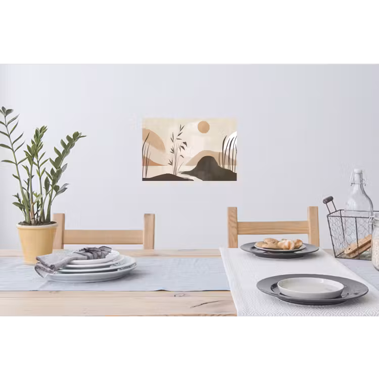 Japandi - Landschap - Beige Muursticker klein -eettafel