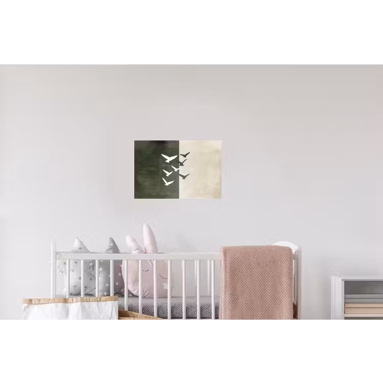 Japandi - Vogel - Groen Muursticker klein -kinderkamer