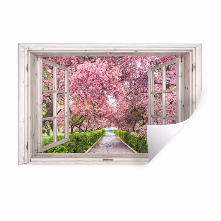 Japans - Sakura - Bloesem - Boom - Bloesem takken - Doorkijk Muursticker klein -3d