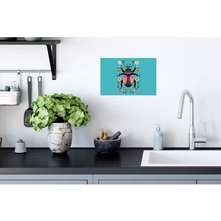 Kever - Bloemmotieven - Turquoise - Bladeren Muursticker klein -keuken