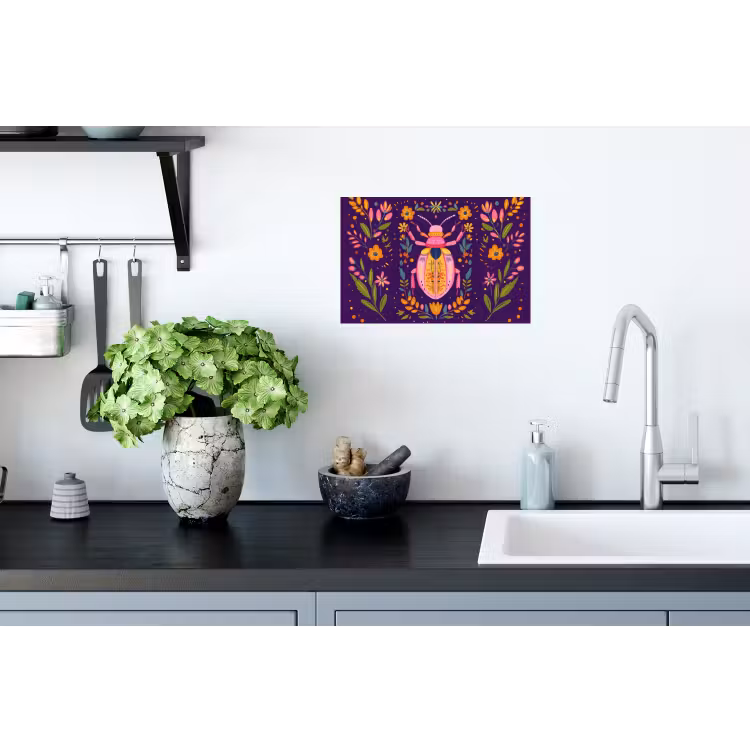 Kever - Felgekleurd - Bloemen - Bladeren Muursticker klein -keuken