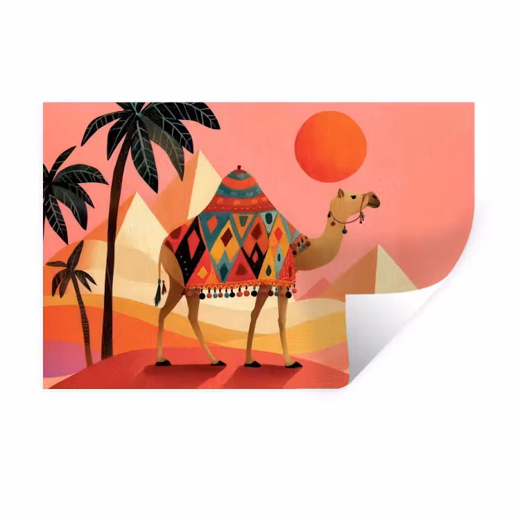 Kameel - Pyramides - Rode zon Muursticker klein -3d