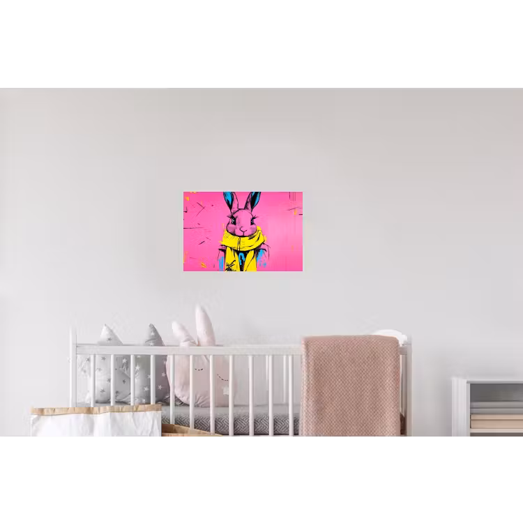 Konijn - Felroze - Sjaal - Abstract Muursticker klein -kinderkamer