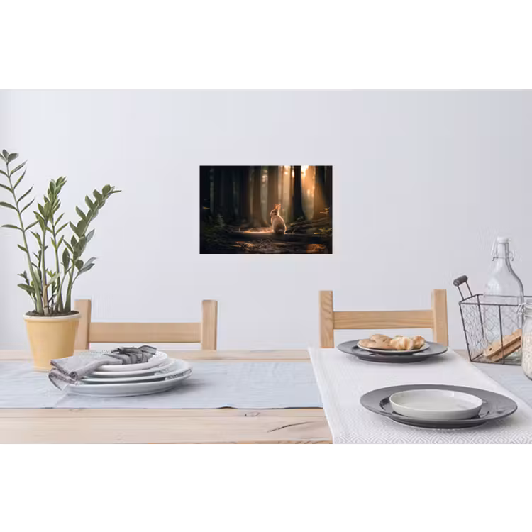 Konijn - Bos - Zonnestralen Muursticker klein -eettafel