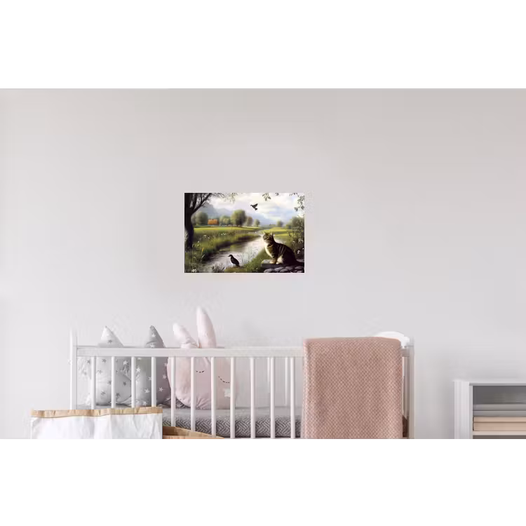 Kat - Beekje - Weide Muursticker klein -kinderkamer