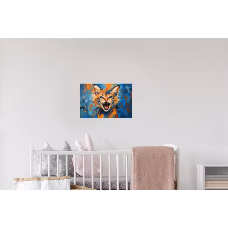 Kat - Kleurrijk - Oranje - Blauw Muursticker klein -kinderkamer