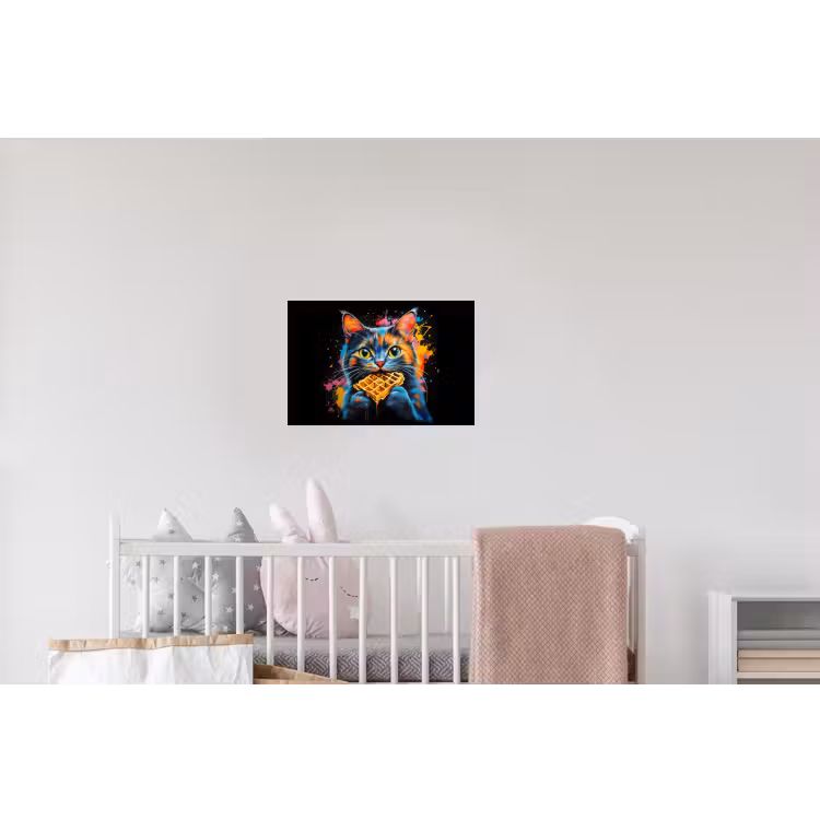 Kat - Graffiti - Kleurrijk - Wafel - Eten Muursticker klein -kinderkamer
