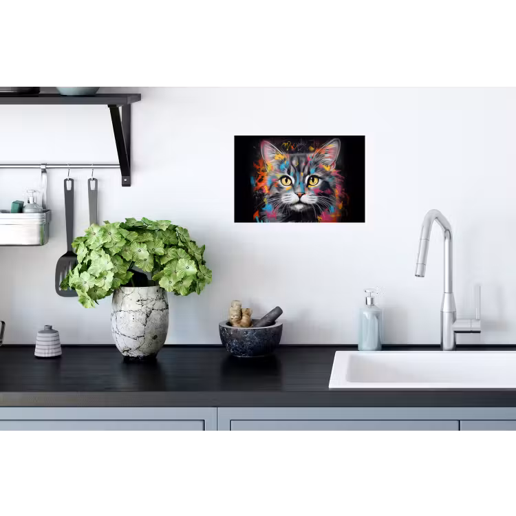 Kat - Graffiti - Dieren - Kleuren - Grijs Muursticker klein -keuken