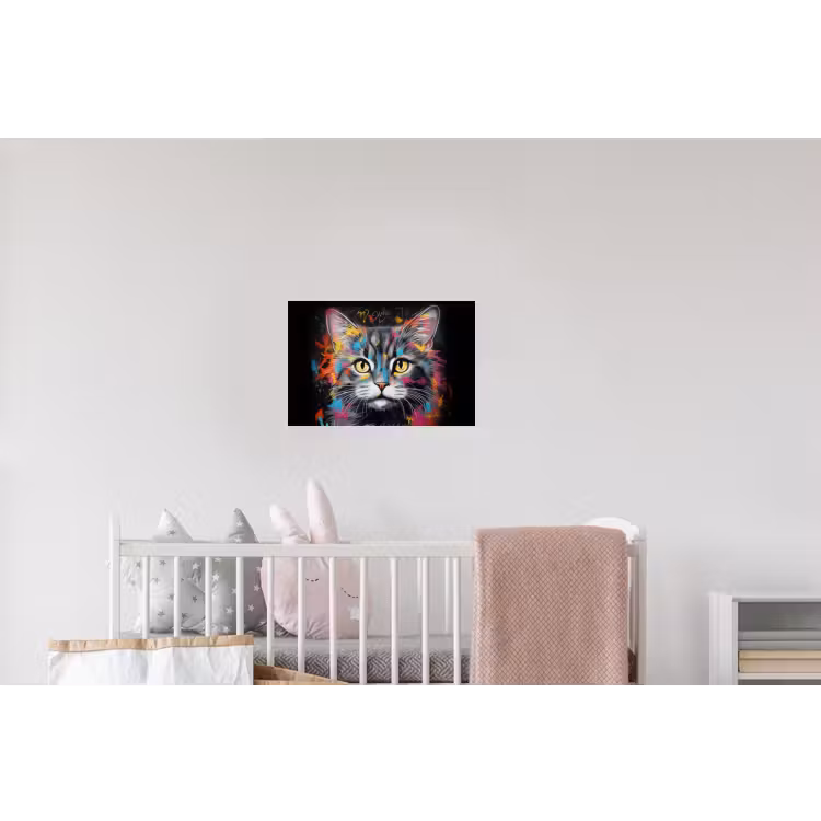 Kat - Graffiti - Dieren - Kleuren - Grijs Muursticker klein -kinderkamer