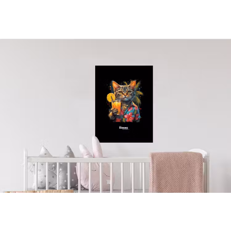 Kat in tropische street art stijl Muursticker klein -kinderkamer