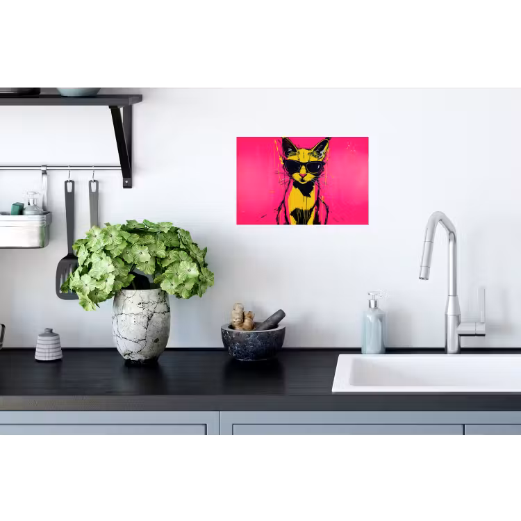 Kat - Art - Zonnebril - Roze Muursticker klein -keuken