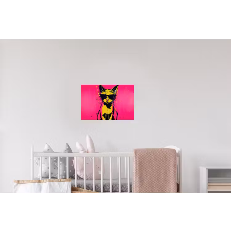 Kat - Art - Zonnebril - Roze Muursticker klein -kinderkamer