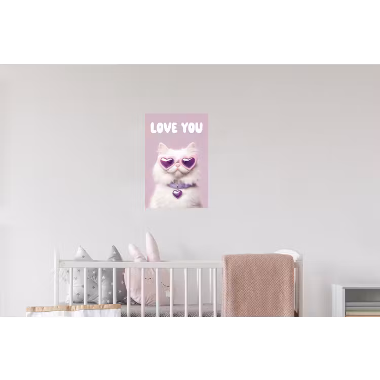 Kat - Love - Paars - Valentijn Muursticker klein -kinderkamer