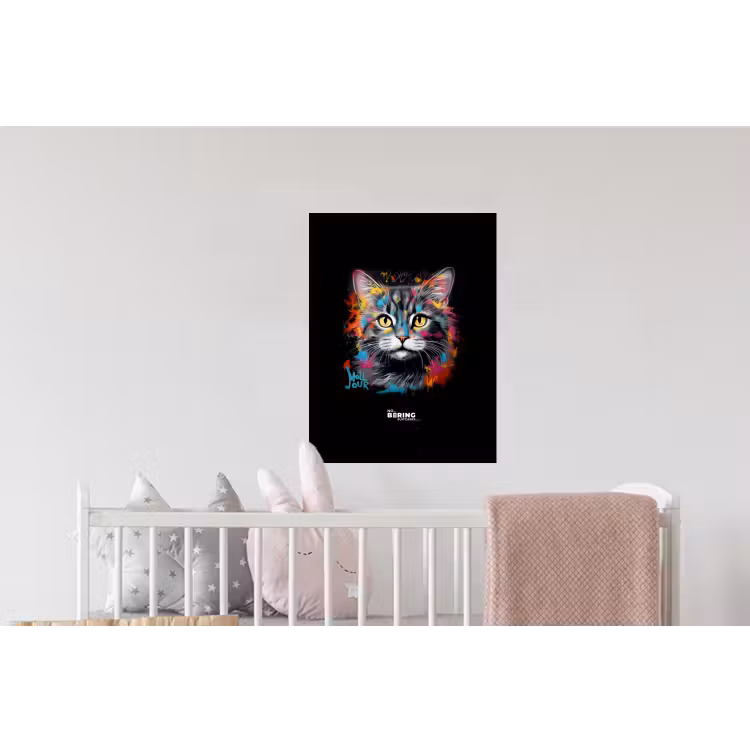 Kat met kleurrijke penseelstreken Muursticker klein -kinderkamer