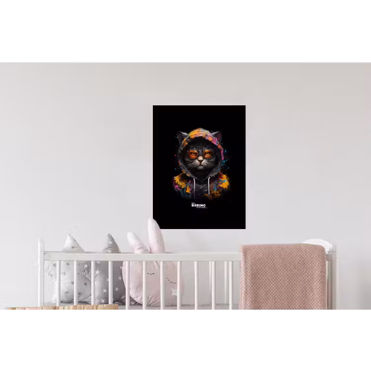 Kat met kleurrijk vest en oranje bril Muursticker klein -kinderkamer