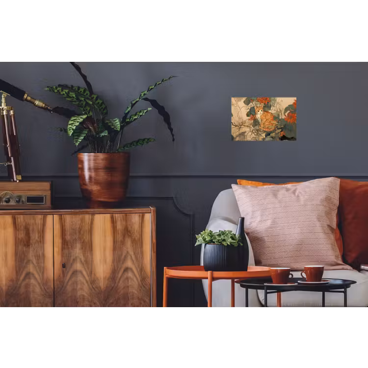 Kat - Sierlijk - Bloemen Muursticker klein -kamerbank