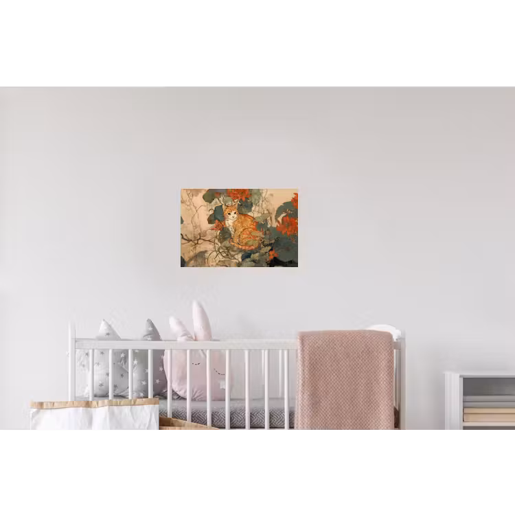 Kat - Sierlijk - Bloemen Muursticker klein -kinderkamer