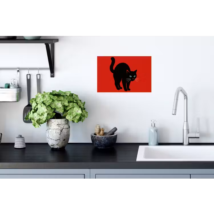 Kat - Zwart - Staart Muursticker klein -keuken