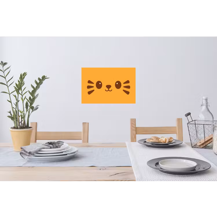 Kat - Simplistisch - Oranje - Vrolijk Muursticker klein -eettafel
