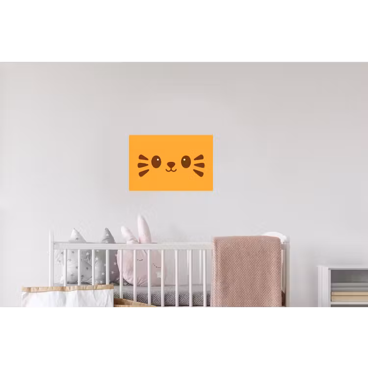 Kat - Simplistisch - Oranje - Vrolijk Muursticker klein -kinderkamer
