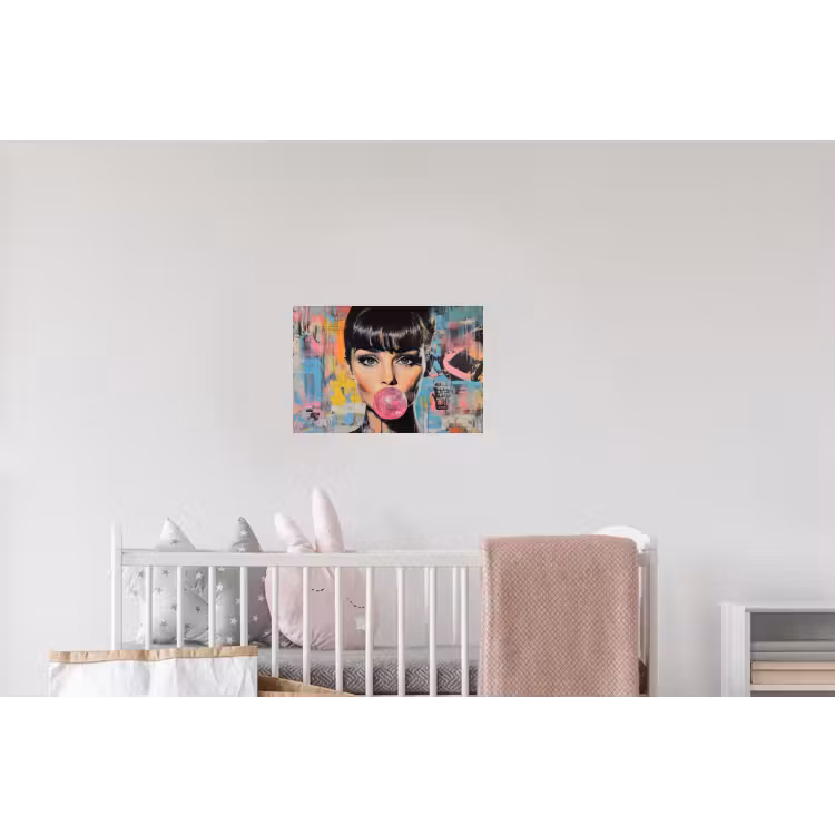 Kauwgom - Vrouw - Penseelstreken - Modern Muursticker klein -kinderkamer