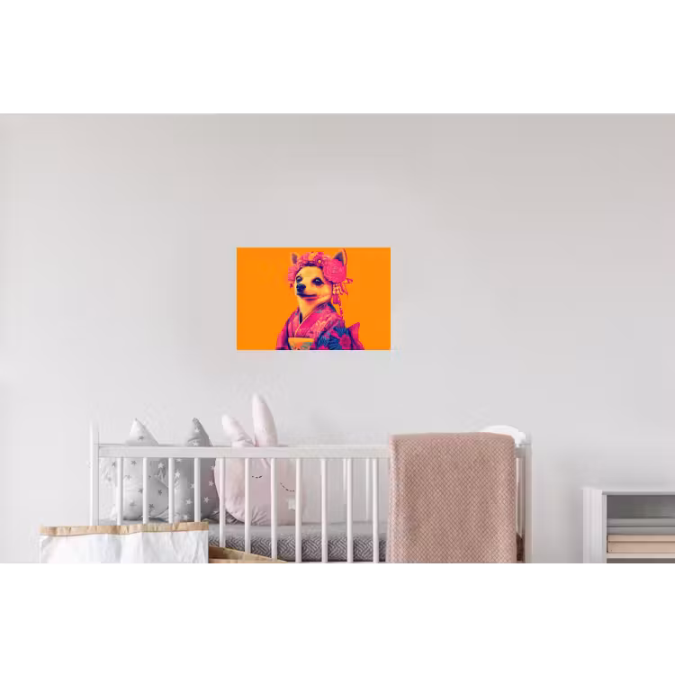 Kimono - Hondje - Bloemenkroon - Oranje Muursticker klein -kinderkamer