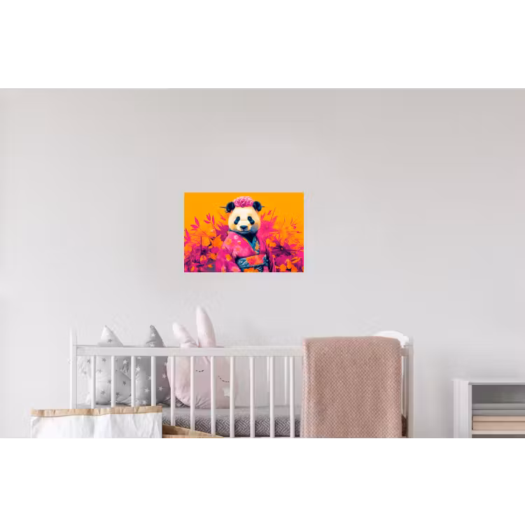 Kimono - Roze - Panda - Bloemenkroon Muursticker klein -kinderkamer