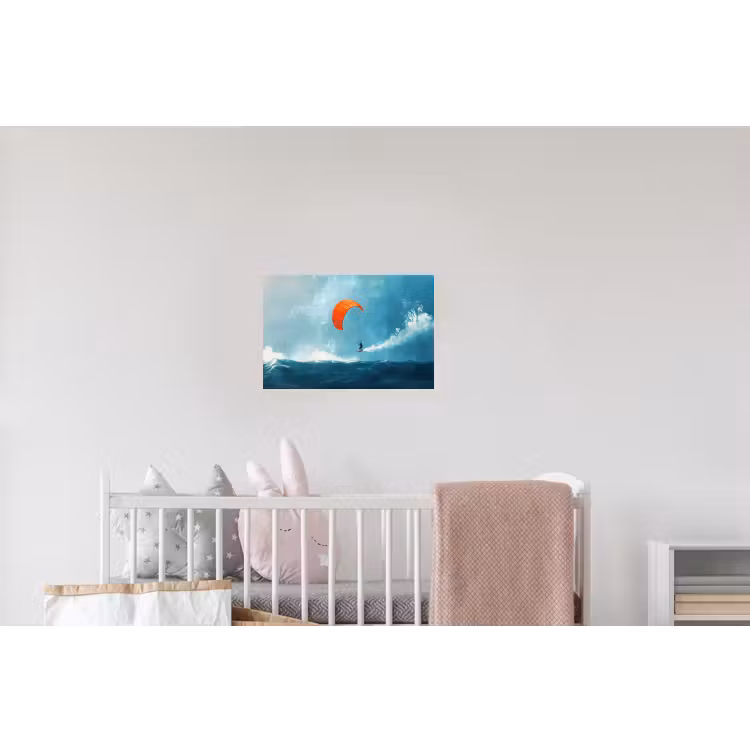 Kitesurfer - Oranje - Zee - Lucht Muursticker klein -kinderkamer