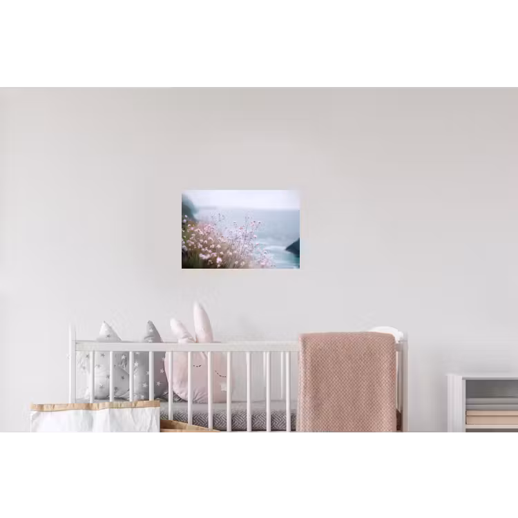 Klif - Bloemen - Zee - Roze Muursticker klein -kinderkamer
