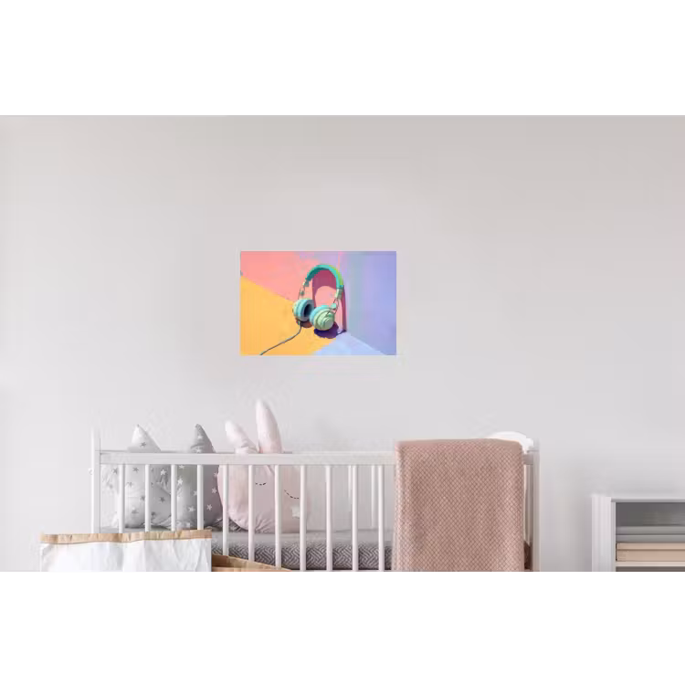 Koptelefoon - Mintgroen - Draad Muursticker klein -kinderkamer