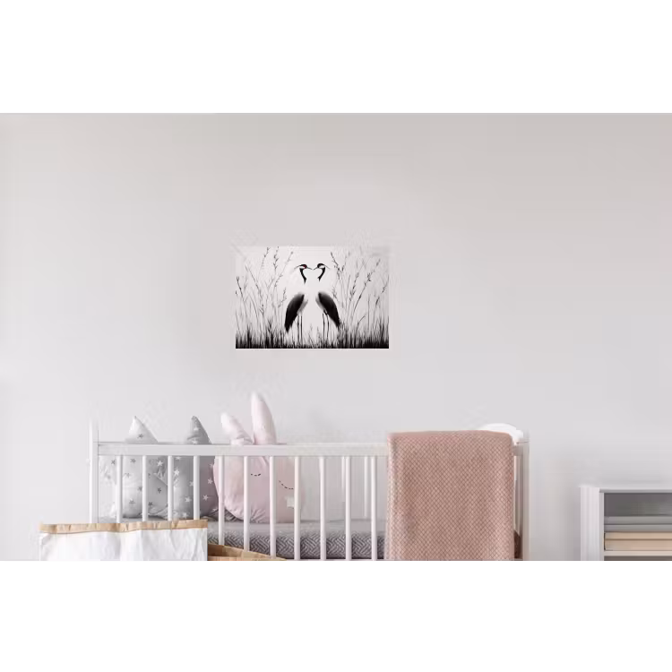 Kraanvogels - Gras - Hartvorm - Zwart Muursticker klein -kinderkamer