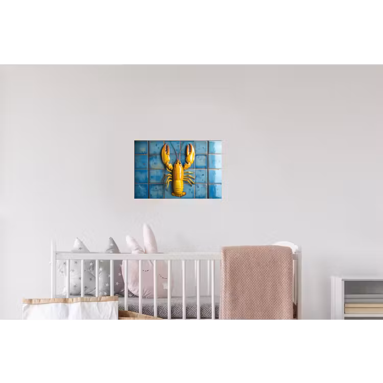 Kreeft - Geel - Blauw - Tegels Muursticker klein -kinderkamer