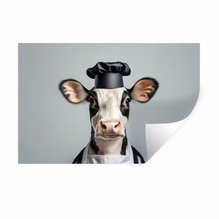 Koe - Zwart - Wit - Kok Muursticker klein -3d