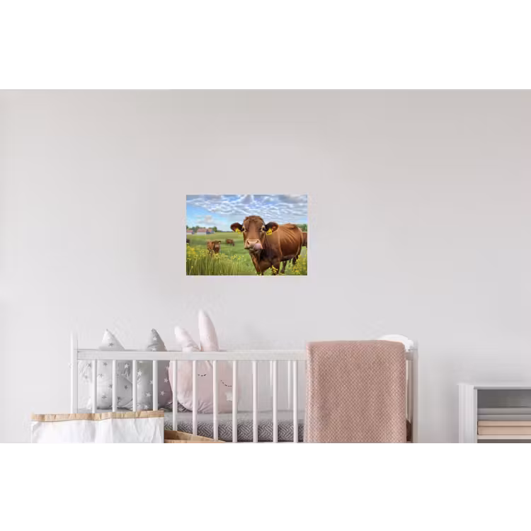 Koe - Weide - Bloemen Muursticker klein -kinderkamer