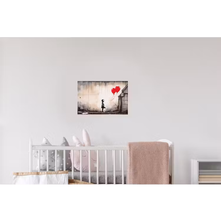 Kunst - Meisje - Ballonnen - Hart - Grijs Muursticker klein -kinderkamer
